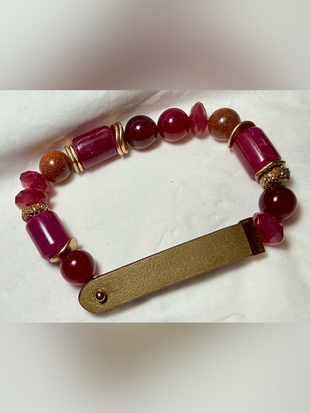 KEEP Collective Gold Accent Fuchsia and Burgundy Beaded Bracelet